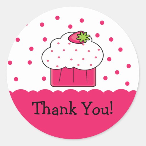 Pink Cupcake Thank You Birthday Sticker | Zazzle