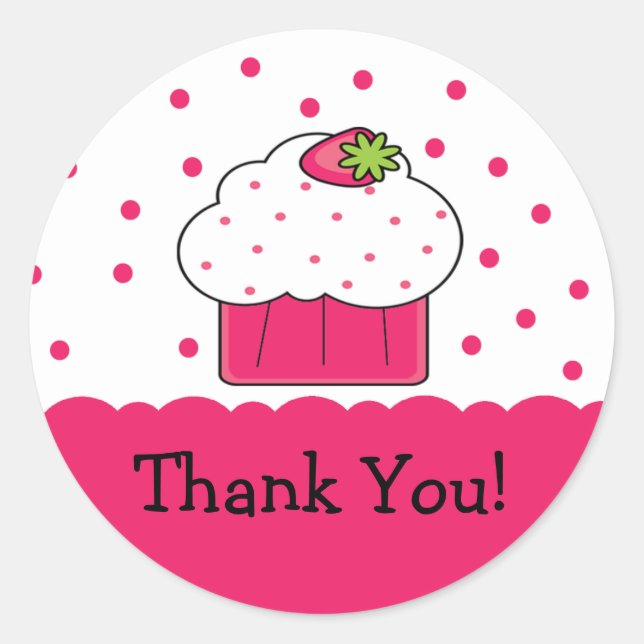 Pink Cupcake Thank You Birthday Sticker (Front)