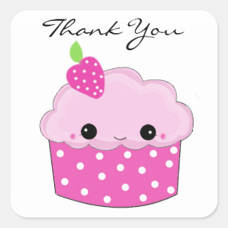 Pink Cupcake Thank You Square Sticker
