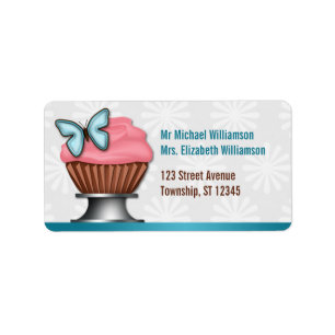 Pink Cupcake Turquoise Butterfly Address Labels