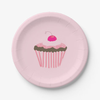Pink Cupcake with a Cherry on Top Paper Plates