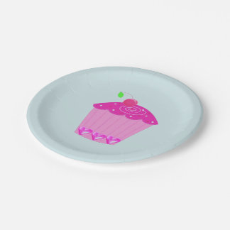 Pink Cupcake with a Cherry on Top Paper Plates