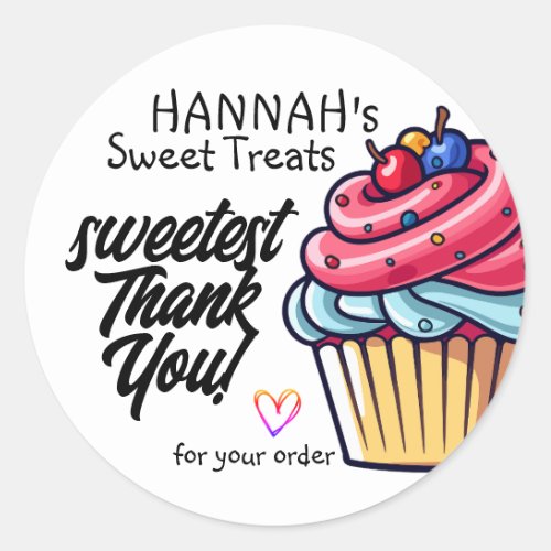 Pink Cupcake With Cherries on Top Thank You Classic Round Sticker