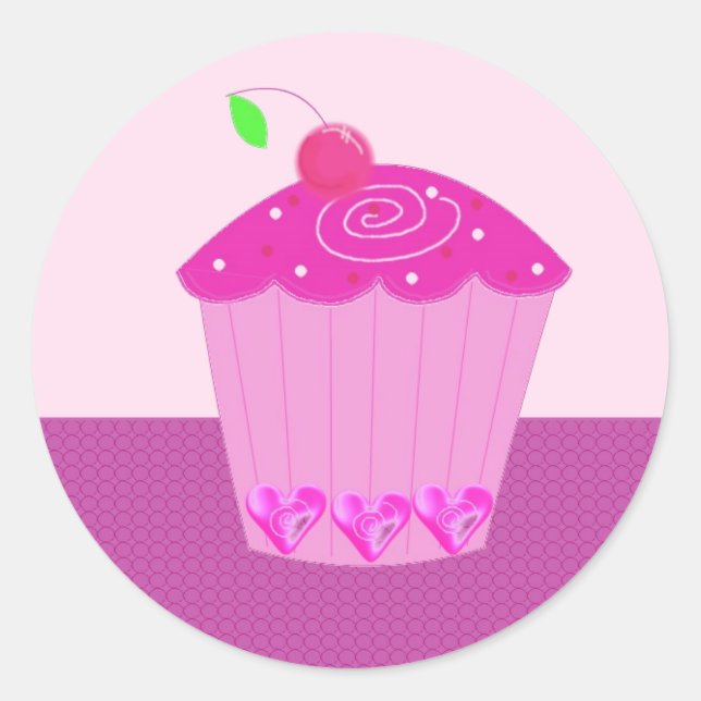 Pink Cupcake with Cherry on Top Classic Round Sticker (Front)