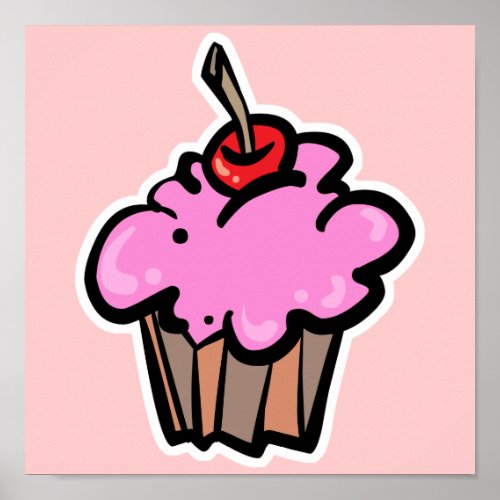 Pink Cupcake with Cherry Poster