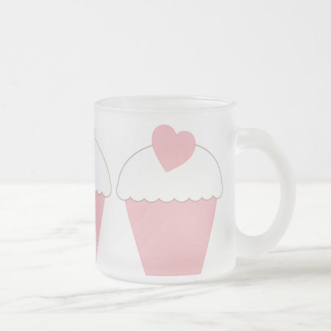 Pink Cupcake with Heart Frosted Glass Coffee Mug (Right)
