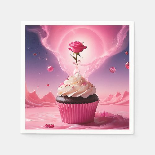  Pink Cupcake with Pink Rose Napkins