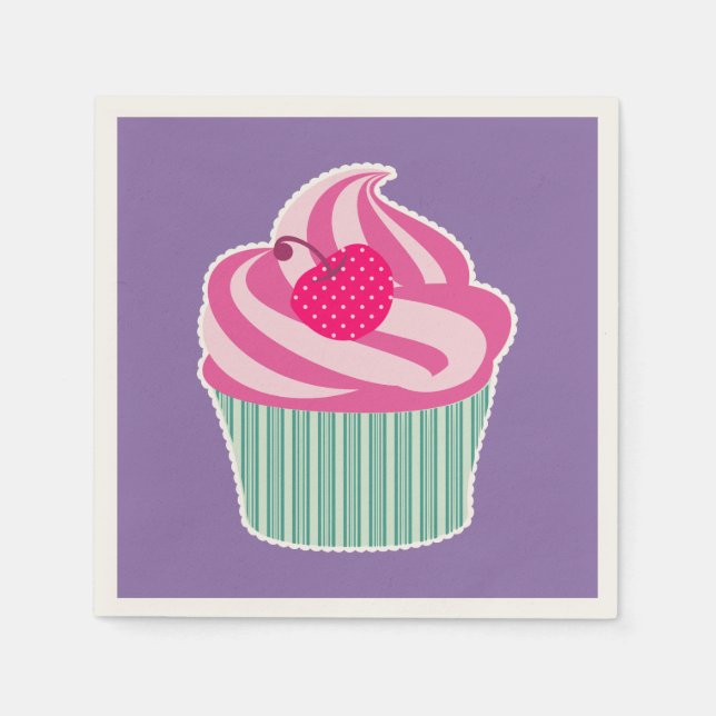 Pink Cupcake WIth Polka Dot Cherry Paper Napkins (Front)