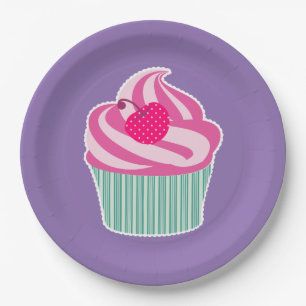 Pink Cupcake WIth Polka Dot Cherry Paper Plates