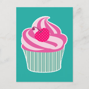 Pink Cupcake WIth Polka Dot Cherry Postcard