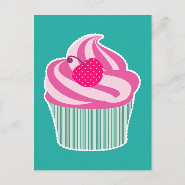 Pink Cupcake WIth Polka Dot Cherry Postcard (Front)