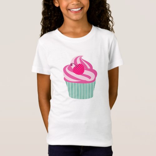 Pink Cupcake WIth Polka Dot Cherry T_Shirt