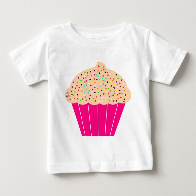 Pink Cupcake with Sprinkles Baby T-Shirt (Front)