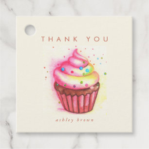 Pink Cupcake with Sprinkles Birthday Thank You Favor Tags