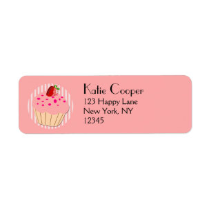 Pink Cupcake with strawberry and sprinkle Label