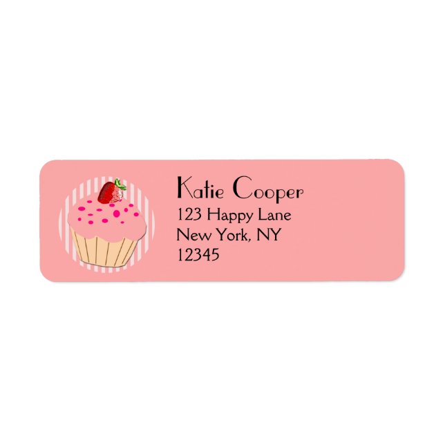 Pink Cupcake with strawberry and sprinkle Label (Front)