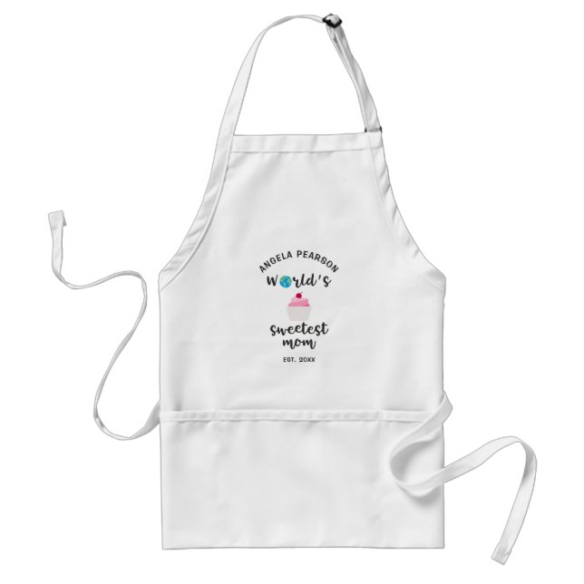 Pink Cupcake World´s Sweetest Mom quote for Her Adult Apron (Front)