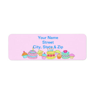 Pink Cupcakes and Cake Happy Birthday Label