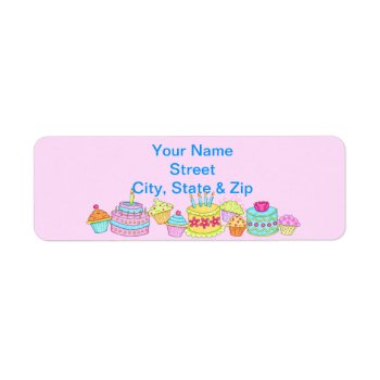 Pink Cupcakes And Cake Happy Birthday Label by phyllisdobbs at Zazzle