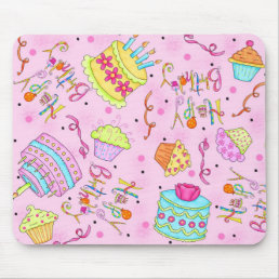 Pink Cupcakes and Cake Happy Birthday Mouse Pad