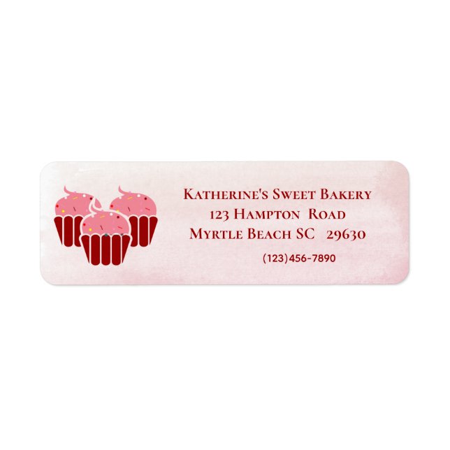 Pink Cupcakes Bakery Return Address Phone Number l Label (Front)