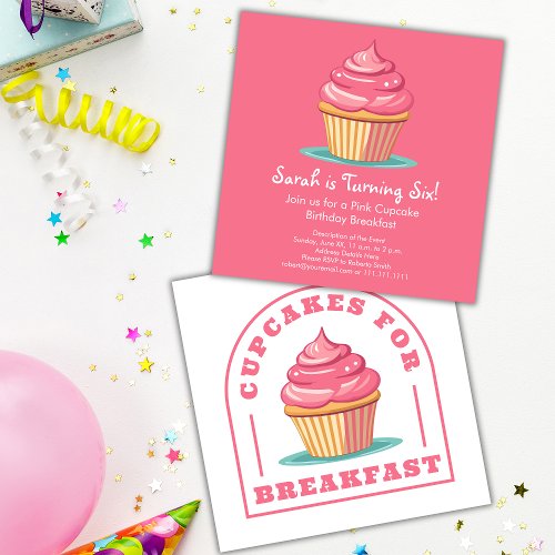 Pink Cupcakes Birthday Brunch or Breakfast Invitation