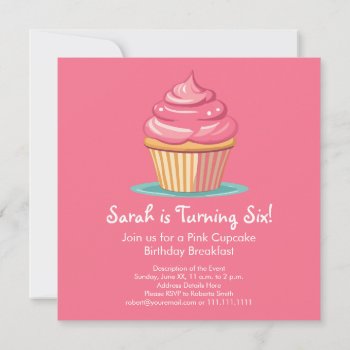 Pink Cupcakes Birthday Brunch Or Breakfast Invitation by DoodleDeDoo at Zazzle