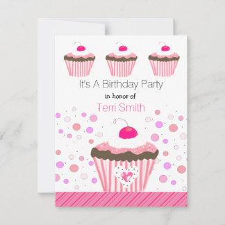 Pink Cupcakes Birthday Invitation