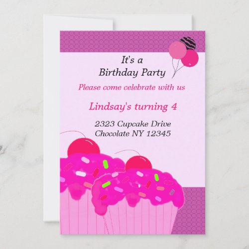 Pink Cupcakes Birthday Party Invitation