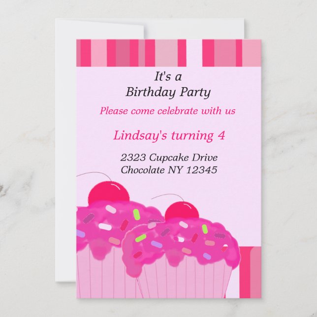 Pink Cupcakes Birthday Party Invitation (Front)