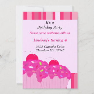 Pink Cupcakes Birthday Party Invitation