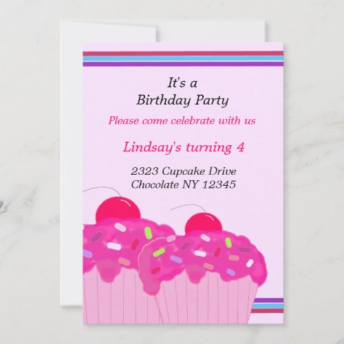 Pink Cupcakes Birthday Party Invitation