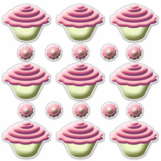Pink Cupcakes Birthday Sticker