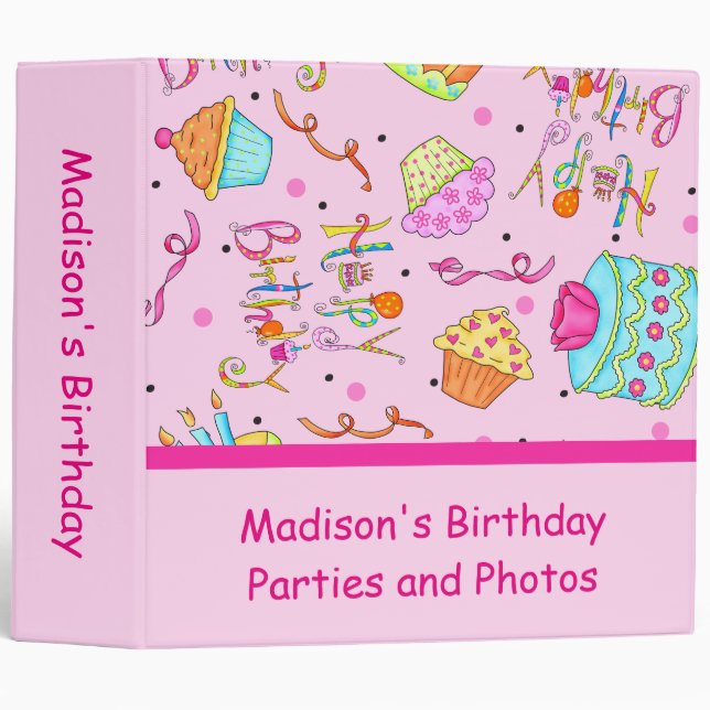 Pink Cupcakes Cakes Custom Birthday Album Binder (Front/Spine)