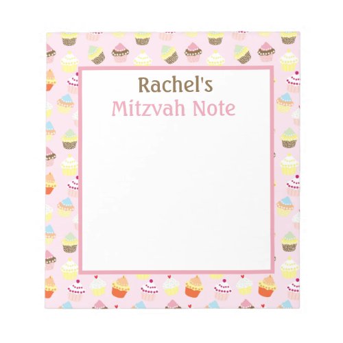 Pink Cupcakes Mitzvah Note Girls Notepad