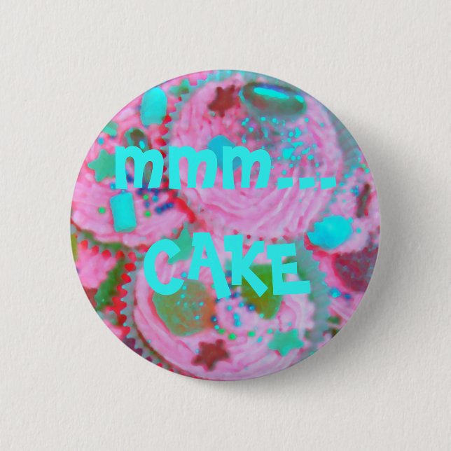 Pink Cupcakes 'mmm... CAKE' button badge (Front)