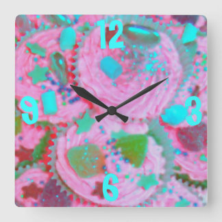 Pink Cupcakes 'Numbers' clock square