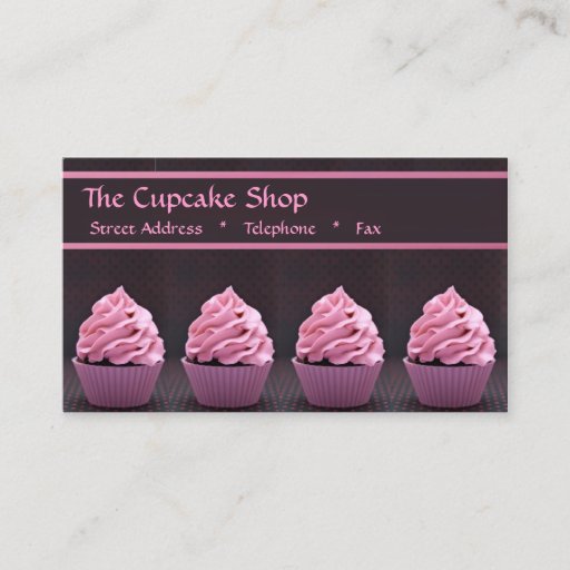 Customizable Pink Cupcakes on Black Business Cards
