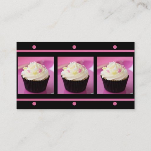 Customizable Pink Cupcakes on Black Business Cards
