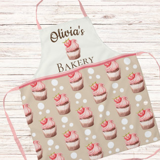Pink Cupcakes Personalized Bakery Name Apron