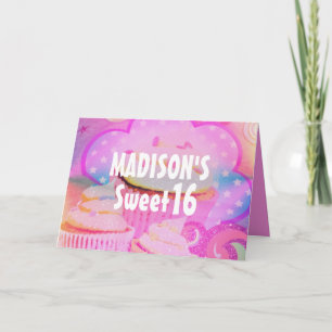 Pink Cupcakes Sweet 16 Personalized Birthday Card