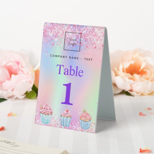 Pink cupcakes table number pastry shop bakery table tent sign