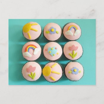 Pink Cupcakes With Cheerful Toppings Postcard by HTMimages at Zazzle