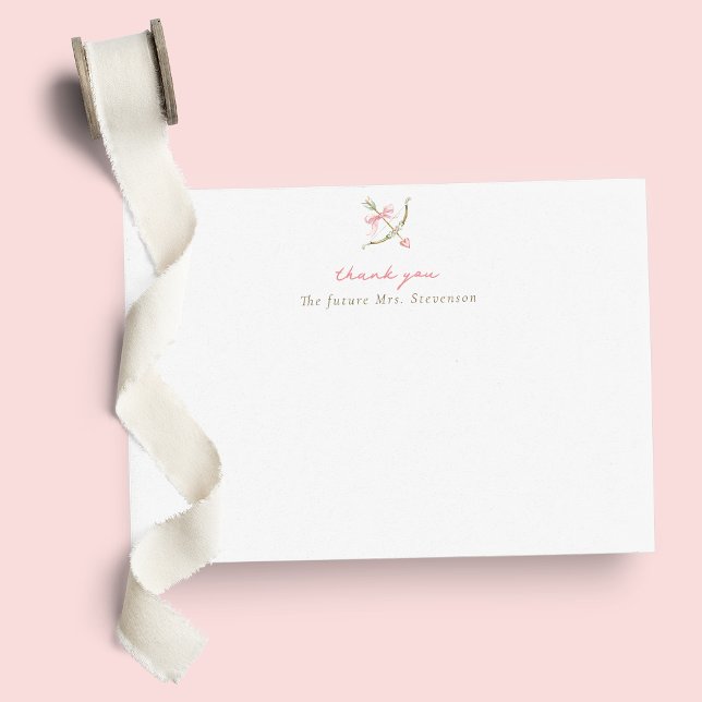 Pink Cupid Arrow Bow & Heart Bridal Shower Thank You Card (Creator Uploaded)