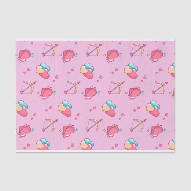Pink Cupid Arrow Love Heart Pattern Valentines Day Tissue Paper (Front)