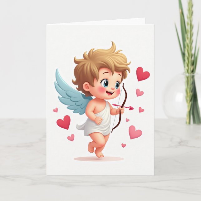 Pink Cupid Valentines Day Card (Front)