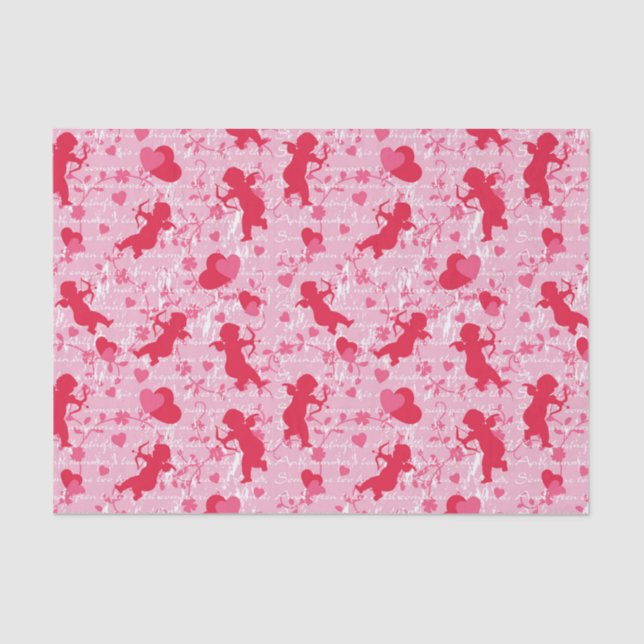Pink Cupids and Hearts Tissue Paper (Front)