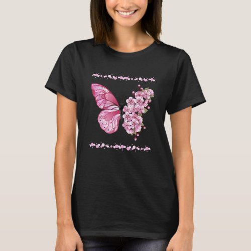 Pink_ cure butterfly flower black _floral T_Shirt