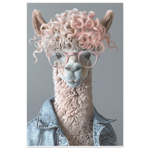 Pink Curly Headed Llama Decoupage Tissue Paper