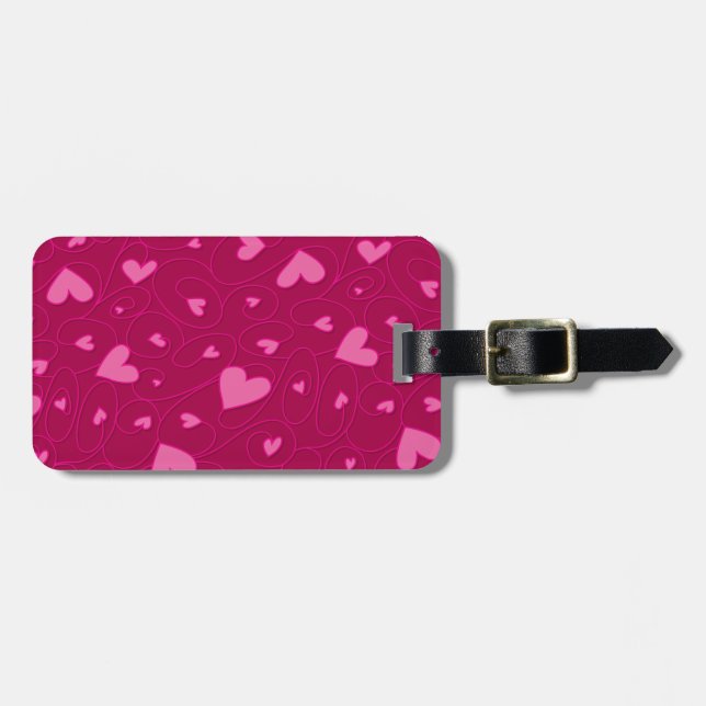 Pink curly hearts luggage tag (Front Horizontal)